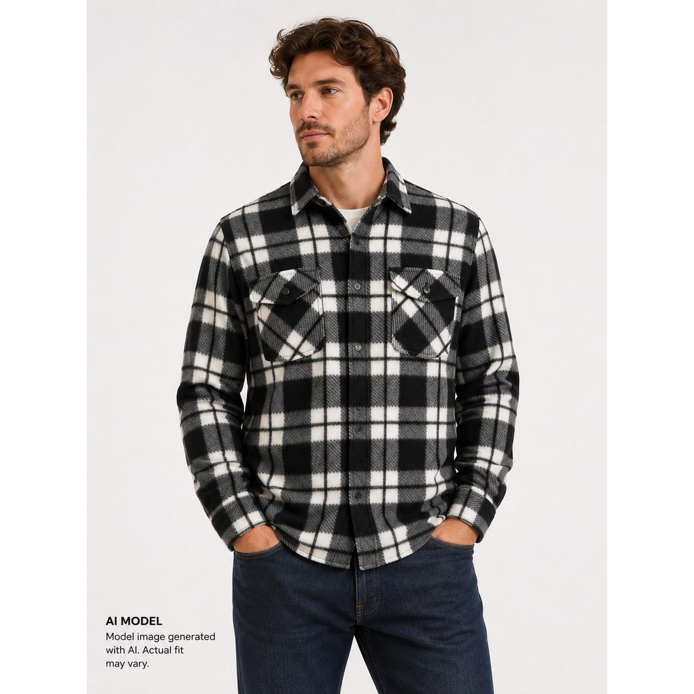 Telluride Clothing Co Mens Black White Plaid Fleece Shirt Jacket‎ Shacket Large